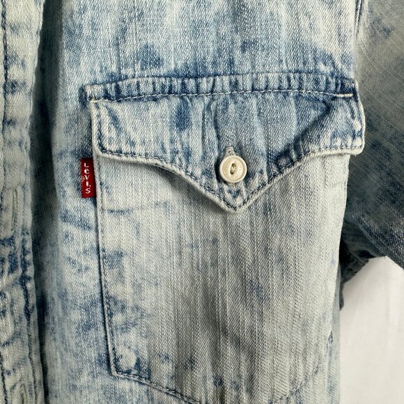 Levi's Acid Wash Denim Style 100% Cotton Western Shirt - Picture 3 of 7